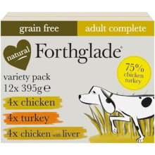 Forthglade Wet Dog Food Variety Pack (12 x 395g Trays) - Adult Dogs, Grain Free Chicken, Chicken with Liver & Turkey, Stomach Sensitive Dog Food,