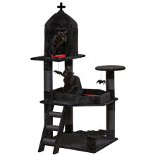 YARUOMY Gothic Cat Tree with Coffin Bed?140cm Cat Tower with Spacious Cat Condo?Scratching Posts?Spider Hanging Ball?Multi-Level Cat Activities