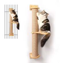 FUKUMARU Cat Activity Tree with Scratching Posts, Wall Mounted Jute Scratcher Pine Hammock, Natural Rubber Wood Material