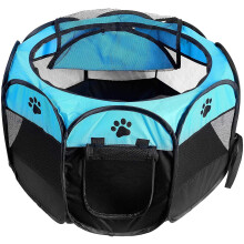 Dotala PET Portable Foldable Pet Dog Cat Playpen Crates Kennel/Premium 600D Oxford Cloth,Removable Zipper Top, Indoor and Outdoor Use (Blue)