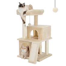 PETEPELA Cat Tree 86cm Cat Tower with Double Condos, Removable Spacious Perch, Fully Wrapped Scratching Sisal Posts, Replaceable Dangling Balls, 35