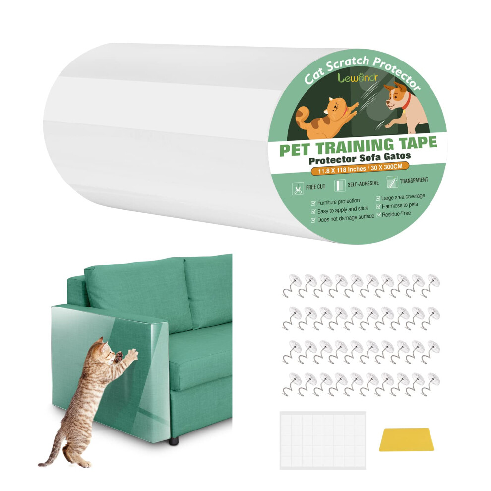 Lewondr Anti Scratch Cat Furniture Protector, 11.8 X 118 Clear Couch Protector For Cats, Single Side Cat Scratching Deterrent Training Tape With 40 8000001506138