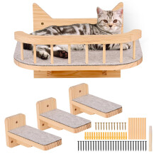 Wall Mounted Cat Hammock Cat Wall Shelves with 3 Steps,Cat Shelves and Perches for Wall, Cat Wall Furniture with Plush Covered,Cat Climbing Shelf, Cat