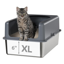 Bsadne High-Sided Stainless Steel Cat Litter Box with Lid - Extra Large, Easy-to-Clean Metal Litter Pan for Cats (24" L x 16" W x 12" H with