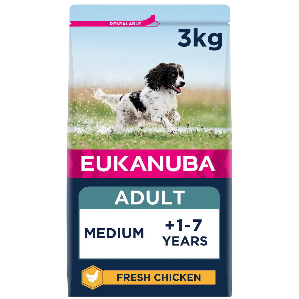 Eukanuba Complete Dry Dog Food For Adult Medium Breeds With Fresh Chicken 3 Kg