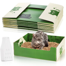 SOUJOY 8 Pcs Disposable Litter Boxes for Cats, Travel Litter Box with Scoop, Double Layer Waterproof Litter Tray for Cats Small Pets, 14.8 x 11.6 x