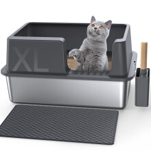Gimars XL Stainless Steel Cat Litter Box, Easy to Clean and No Odour Stainless Steel Litter Tray, Leak-Proof Cat Litter Trays with Scoop and Mat