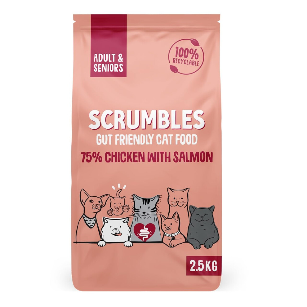 Scrumbles All Natural Dry Cat Food With Chicken And Fresh High Protein Food For Adults And Seniors, 2.5 Kg, Bag Salmon/Pink