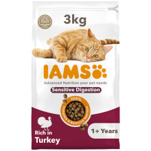 IAMS Sensitive Digestion Complete Dry Cat Food Turkey 3kg - With Prebiotics