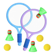 Kids Tennis Rackets Set, 2 Blue and Purple Plastic Tennis Rackets and 3 Shuttlecocks and 3 Tennis Balls, Kids Tennis Set for Children Indoor Outdoor