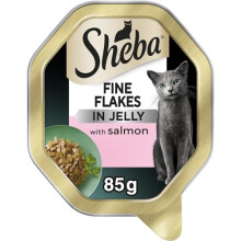 Sheba Fine Flakes Cat Food Tray with Salmon in Jelly 2x11x85g
