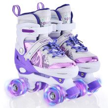 TOMSHOO Roller Skates for Children Junior, 4 Sizes Four Wheel Roller Boots Built In Adjuster, Luminous Wheels High-Top Shoes For Kids Gifts Indoor