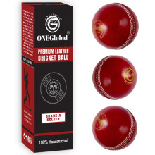 ONEGlobal Select Leather Cricket Ball | 100% Handcrafted, 156g - 5.5oz, 4-Piece Construction | Ideal for T20, Net Practice, Training etc. (Select,