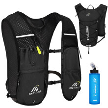 ONETOALL Running Vest Women with Water Bottle 500ml, 6L Reflective Hydration Backpack Mens, Lightweight 150g for Trailrunning Hiking Marathon, Black
