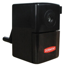 Derwent Manual Plastic Helical Desktop Sharpener, Super Point Mini, Sliding Tray Reservoir & Desk Clamp, Professional Quality, 2302000,Black, pack of
