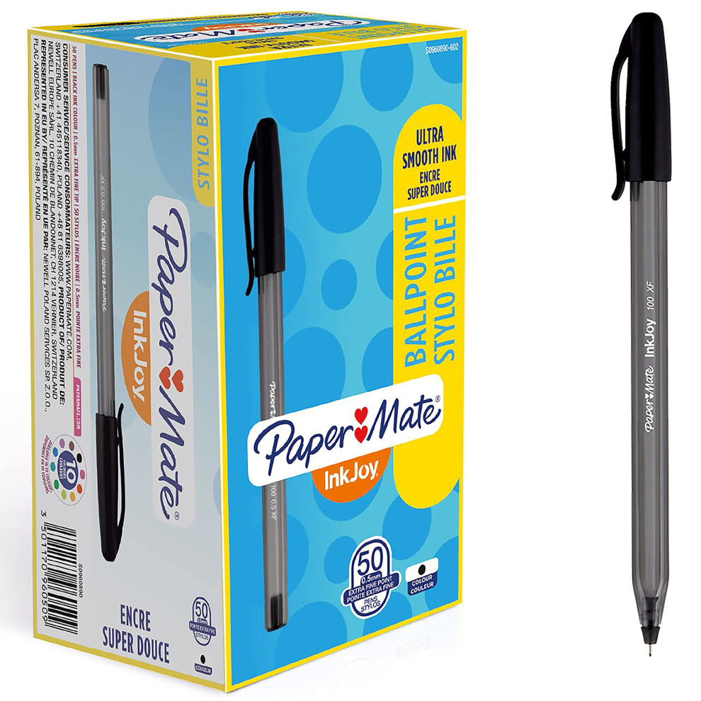 Paper Mate Inkjoy 100St Ballpoint Pens | Extra-Fine Point (0.5 Mm) | | 50 Count Black