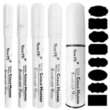 White Chalk Pen, NowPE Marker Pens 1mm, 3mm, 6mm, 10mm, 15mm, Dry or Wet Wipe Liquid Ink Markers, 5pcs Chalks + 16pcs Chalkboard Labels Set, Fine,