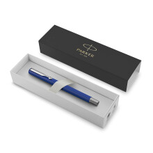 Parker Vector Premium Rollerball Pen - Blue Barrel with Chrome Trim - Black Ink - Gift Boxed