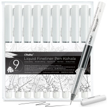 Ohuhu Liquid Fineliner Drawing Pens, Micro Pens Black Ink Pigment- 9 Assorted Point Sizes No Bleed Smooth Writing Fineliner Pens for Drawing Writing