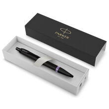 Parker IM Premium Ballpoint Pen | Matte Black with Amethyst Purple Ring | Black Ink | Gift Boxed