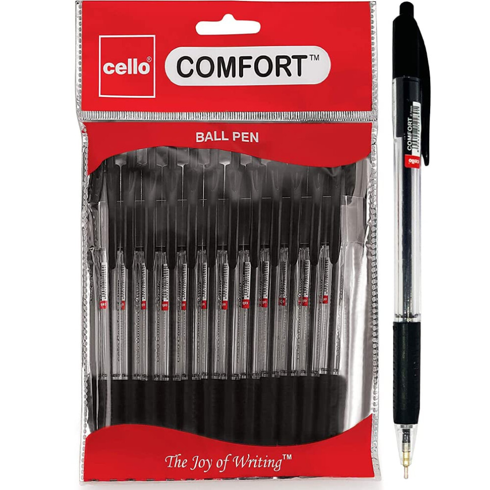 Cello Ballpoint Pens Black Extra Comfort Grip Ball Pens Medium Point Biros Retractable Ballpoint Pens (1.0Mm) Black Pen, Pack Of 24 | Ideal For Office