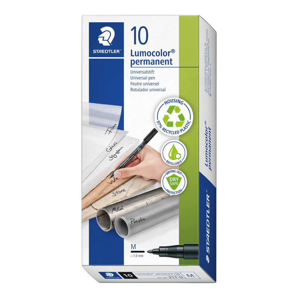 Staedtler 317-9 Lumocolor Permanent Pen, Medium Line Width, 1.0Mm - (Box Of 10) Black