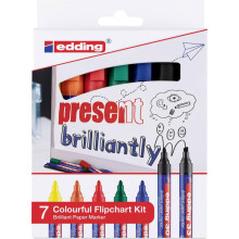 edding Colourful Flipchart Kit - flipchart pens - set of 7 - bright, vibrant colours - no bleed-through on paper - for sketchnoting at visual meetings
