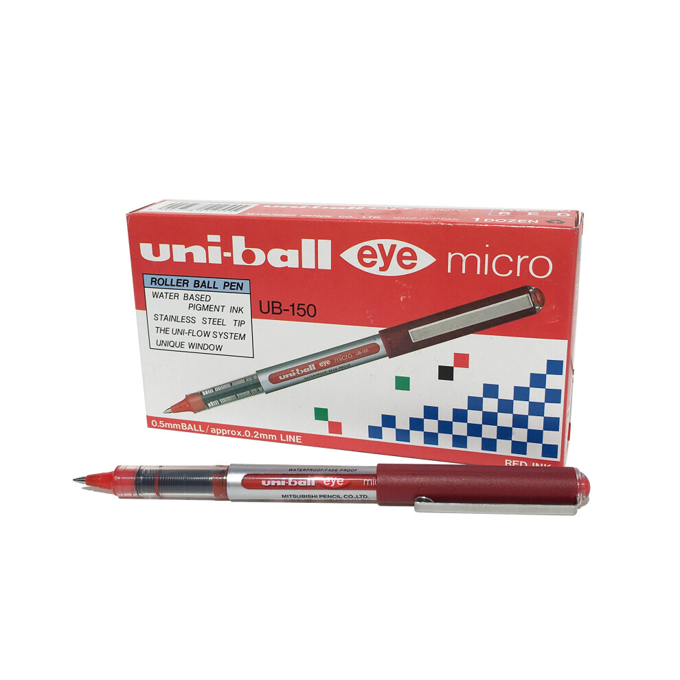 Uni-Ball Ub-150 Eye Micro Rollerball Pens, Uni Super Ink, .5Mm Nib, Box Of 12 Red