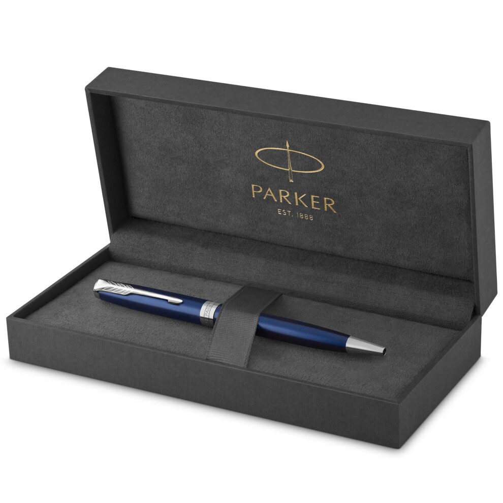 Parker Sonnet Ballpoint Pen | Blue Lacquer With Palladium Trim | Medium Point Black Ink | Gift Box
