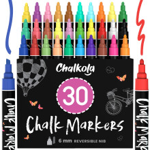Liquid Chalk Pens (30 Pack 6mm) Pastel + Neon Chalk Markers - Erasable Dry Erase Pen for Blackboards, Chalkboard, Window, Glass - 6mm Reversible