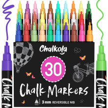 Fine Tip Chalk Pens (30 Pack - Neon & Pastel) Chalk Markers - Dry Erase Marker Pens for Blackboard, Chalkboards Signs, Windows, Bistro - 3mm