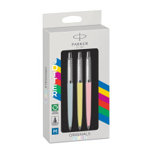 Parker Jotter Originals Ballpoint Pen Pastel Collection | Blue, Yellow & Pink 50s Finishes | Medium Point | Blue Ink | 3 Count