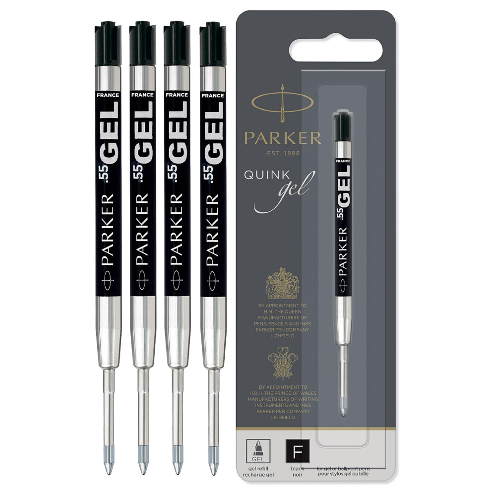 Parker Quink Gel Ballpoint Pen Refills - 0.5Mm Fine Tip - Gel Ink - Pack Of 4 Black