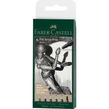 Faber-Castell Art & Graphic Pitt Artist Pen India Ink Pen, Black, Wallet Of 6, For Art, Craft, Drawing, Sketching, Home, School, University, Colouring