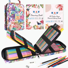 H & B 77 Pack Colouring Pencils Set, Art Supplies with Drawing Book,Colouring Book, Soft Core Coloured Pencils for Artists Adults Sketching, Shading