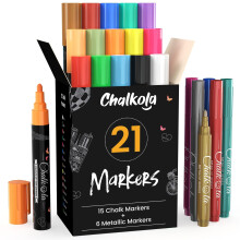 Chalk Pens & Metallic Colours (Pack of 21) Neon Chalk Markers - Erasable Dry Erase Marker Pens for Blackboards, Chalkboard, Window, Glass | 6mm