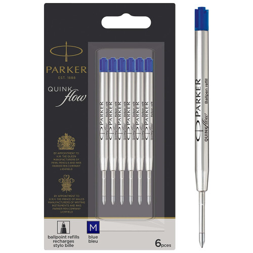 Parker Parker Ballpoint Pen Refills | Medium Point | Blue QUINKflow Ink | 6 Count Value Pack