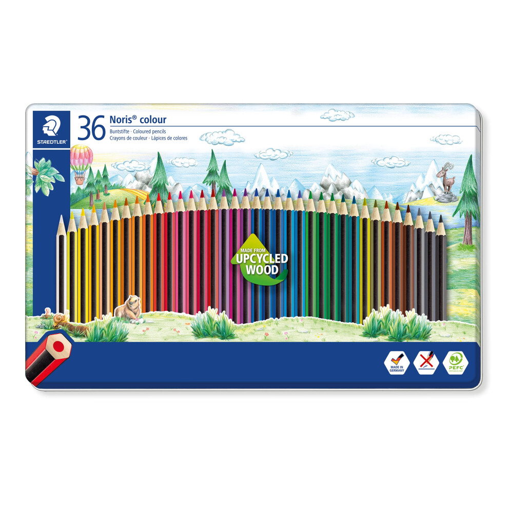 Staedtler 185 M36 Noris Colour Colouring Pencils - 36 Assorted Colours (Tin Of 36 Pencils)
