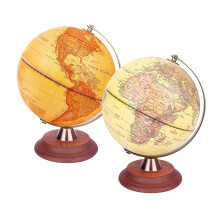 EXERZ Illuminated World Globe 20cm Antique Globe Wooden Stand Metal Arc, Light up LED Earth Globe Lamp, Vintage Colour Modern Map