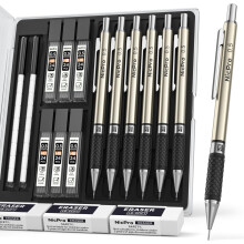 Nicpro 0.5 mm Art Mechanical Pencils Set, 6 PCS Metal Drafting Pencil 0.5mm with 6 Tube HB Lead Refills & 18 PCS Cap Eraser Refills for Adults,