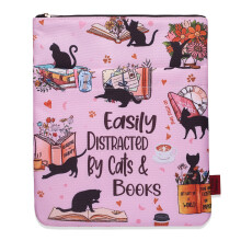 LParkin Cat Books Coffee Book Sleeves Protector, Cats Book Sleeve with Zipper, 11x8.5 Inch Washable Fabric Book Lovers (Easily Distracted by Cats and