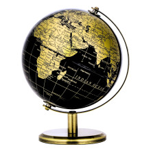Exerz 14cm Globe Black & Golden, Mini World Globe Educational Geographic, English Map, Bronze Arc and Base