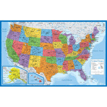 Palace Learning Laminated USA Map - 18" x 29" - Wall Chart Map of The United States of America - Made in The USA - Updated (Laminated, 18" x 29")