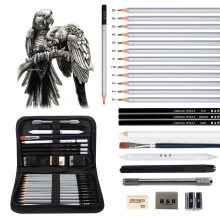 H & B Sketch Pencils Set 23 Pcs, Art Supplies Art Kit Drawing Charcoal Pencil Eraser Sharpener Pencil Extender & Canvas Art Bag for Artist Beginners