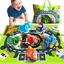 6 PCS Cartoon Truck Car Toys with Cranes,Tractor|Playmat/Storage Bag|Baby Toys for 1 Year Old Boys|1 2 3 Year Old Boy Birthday Gift|First Birthday