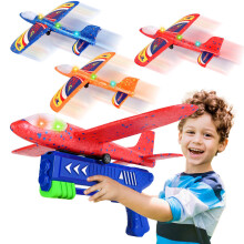 TODARRUN Airplane Launcher Toy,3 Pack LED Foam Glider Catapult Plane Toy for Boys,2 Flight Modes Indoor Outdoor Flying Toys Birthday Gifts for Boys