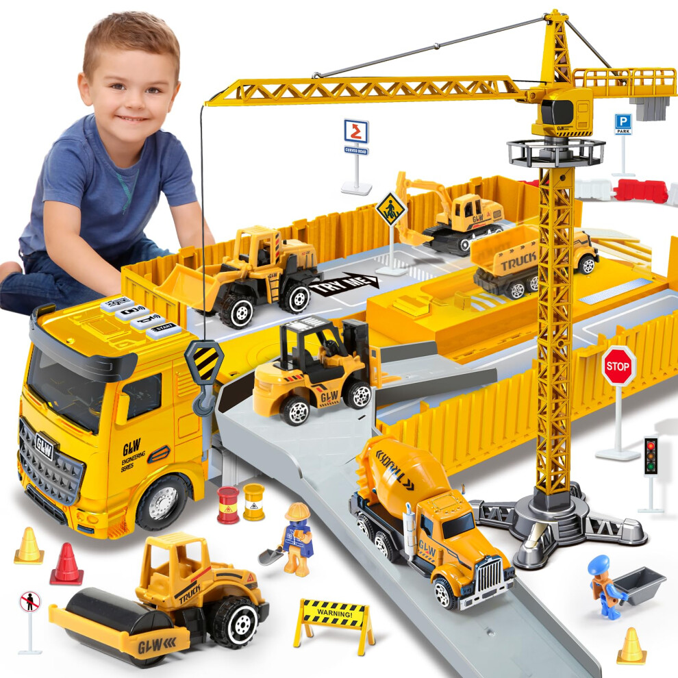 Naxudcoo Construction Toys For 3-7 Year Old Boys Construction Truck Toys Set Toddler Car Truck Toys Digger Toys - Crane Excavator Dump Trucks, Construction