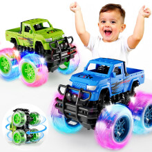 Winstico 2 Pack Monster Truck Light Up Toy Cars - Toys for 2 3 Year Old Boys Gifts - Pull Back Truck Cars for Toddler Boys - Boy Toys Age 2 3 4 5 -