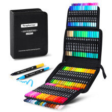 Tongfushop 120 Dual Tip Colouring Pens, Fineliners Felt Tip Brush Pens, Art Markers for Adult Colouring Books Calligraphy Painting Drawing Sketching