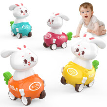 MOONTOY Bunny Toy Car Toys for Boys,4Pcs Baby Easter Car Toy for Boy Girls, Educational Press and Go Bunny Cars,Babys Easter Gifts Toys